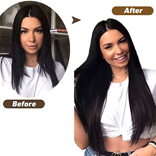 18" Clip in Human Hair Extensions Full Head 150g 7 Pieces 16 Clips Jet Black Double Weft Brazilian Real Remy Hair Extensions Thick Straight Silky (18",150g 1#)