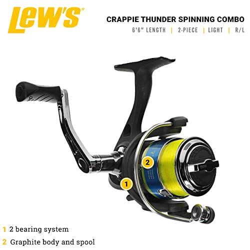 Lew's Crappie Thunder Spinning Reel and Fishing Rod Combo, 2-Piece IM6 Graphite Blank, Right or Left-Hand Retrieve, Crappi...