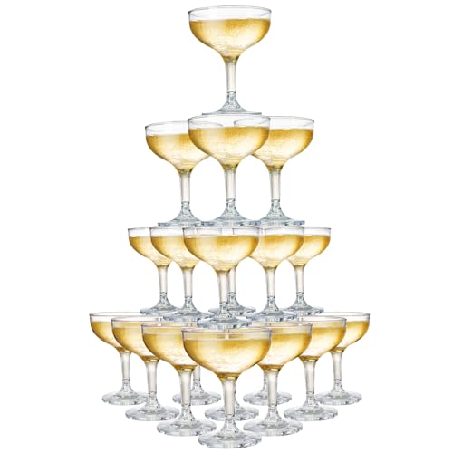 Peohud Set of 20 Coupe Cocktail Glasses, 5 Oz Small Acrylic Martini Glasses, Reusable Champagne Cups for Party, Home, Bar,...