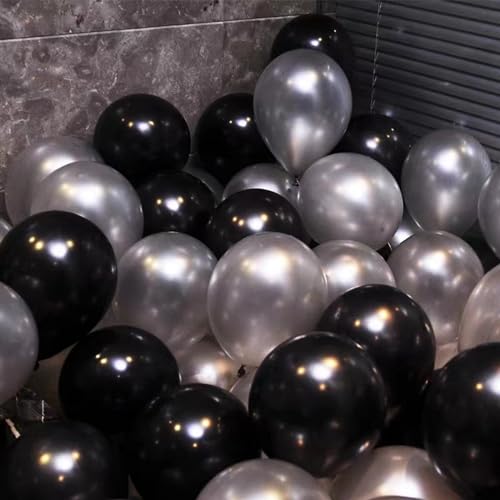 Black and Silver Balloons, 67pcs 12 Inch Metallic Chrome Silver and Black Balloons for Birthday, Baby Shower, Wedding, and...