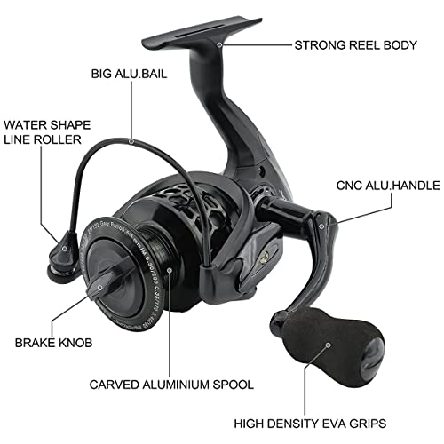 Fishdrops Spinning Fishing Reels 12+1BB Ultra Lightweight Carved Aluminum Spool Reels Affordable Smooth Spinning Reels