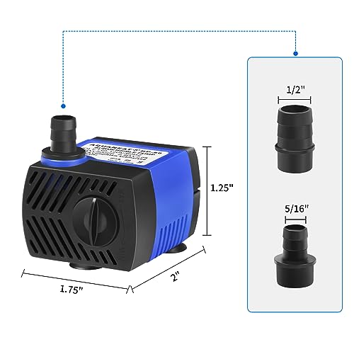 AQUANEAT 2-Pack Small Fountain Pump, 80GPH Submersible Water Pump for Aquarium Fish Tank, Outdoor Water Fountain, Hydropon...