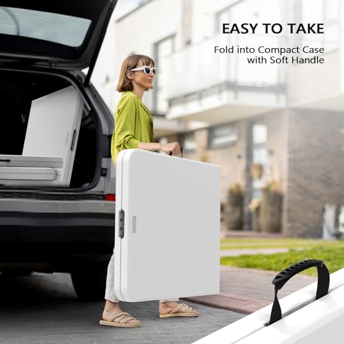VINGLI 8 Foot Plastic Folding Table Portable Long Table for Indoor Outdoor Use Rectangular with Carrying Handle，White