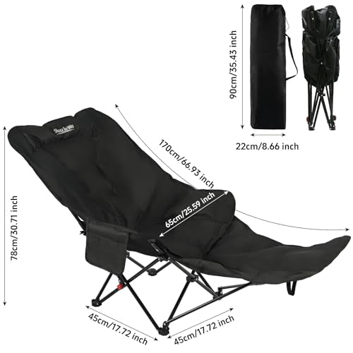 Dual Purpose Folding Camping Cot and Chair with Removable Footrest for Adults, Easy-to-Assemble Adjustable Sleeping Chair ...