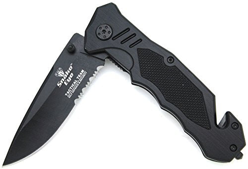 Snake Eye Tactical All Black Rescue Style Assisted Folding Pocket Knife Hunting Camping Fishing Outdoors Razor Sharp Blade...