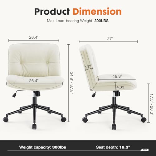 Sweetcrispy Criss Cross Chair with Wheels, Wide Seat PU Leather Armless Office Desk Vanity Chair, Comfortable Adjustable S...