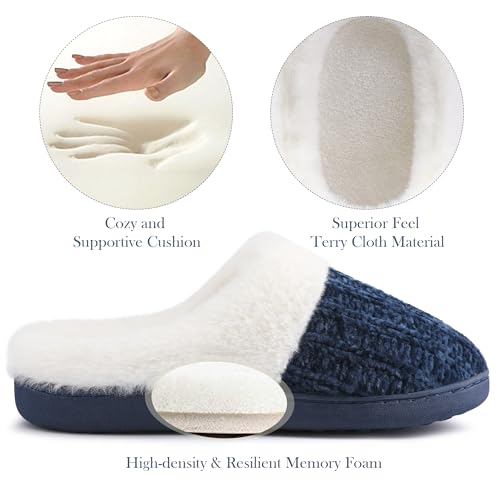 shoeslocker Women's Memory Foam Fuzzy Slippers Knit house shoe for Women Comfy Wool-Like Lined Slippers Indoor Outdoor