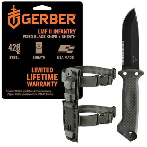 Gerber Gear LMF II Infantry Survival Knife, Military Grade Tactical Fixed Blade with Serrated Edge, Shock Absorbing Handl...