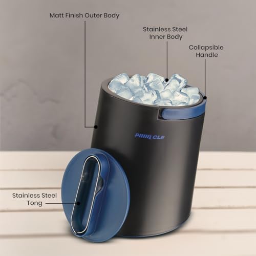 PINNACLE Insulated ice bucket for parties with Tong that fit into Lid - Stainless Steel ice bucket for cocktail bar with C...