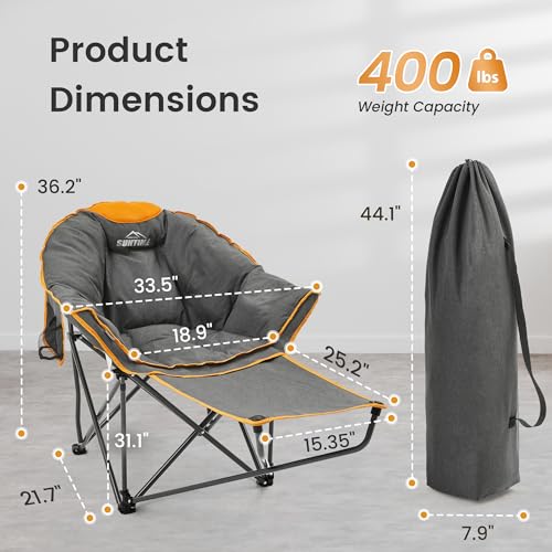 OUTDOOR LIVING SUNTIME Oversized Padded Comfy Camping Chair with Removable Footrest，Weight Capacity 400LBS, Heavy Duty Moo...