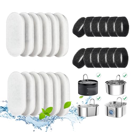 Cat Water Fountain Filters, 24 Pack Cat Fountain Filters, Cat Fountain Replacement Filters for 67oz/2L&108oz/3.2L Stainles...