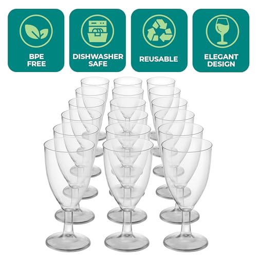 JoyServe 24 Plastic Wine Glasses Disposable - 7 Oz Clear BPA-Free Plastic Glasses with Stem, Reusable Party Wine Cups for ...