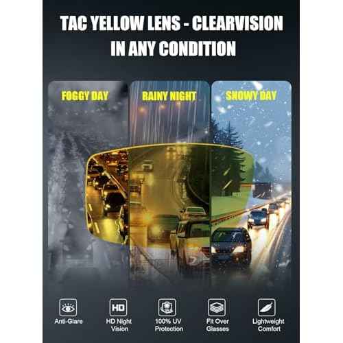 Wzerry Night Vision Glasses for Driving Polarized Nighttime Yellow Glasses Fit Over Glasses for Men Women