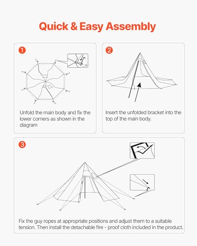VEVOR Hot Tent, Camping Tipi Hot Tents with Stove Jack, Portable Winter Camping Tents with Snow Skirt, Easy Setup, Waterpr...