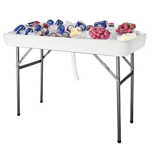 VINGLI 46" Extra Large Party Ice Cooler Folding Table, Portable Tailgate Camp Fishing Cleaning, Plastic with Matching Skir...