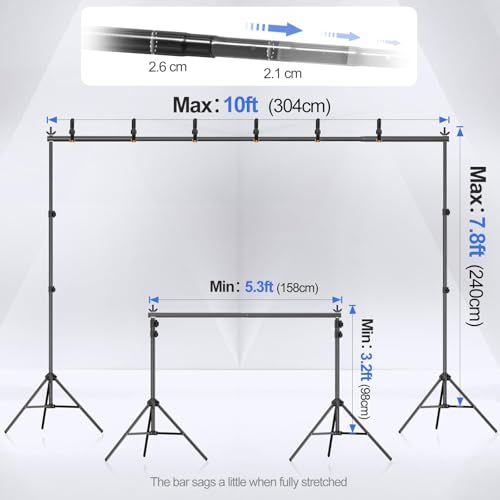 EMART Backdrop Stand 10x7.8ft(WxH) Photo Studio Adjustable Background Stand Support kit with 2 Crossbars, 8 Clamps, 2 Sand...