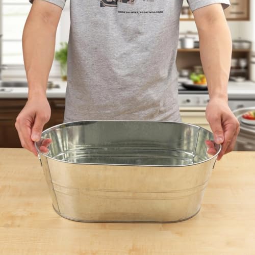 Biugaaufai 3 PCS 15.3 x 9 x 6 inches Silver Metal Galvanized Tub with Handles, 3 Gallon Galvanized Beverage Tubs for Parti...