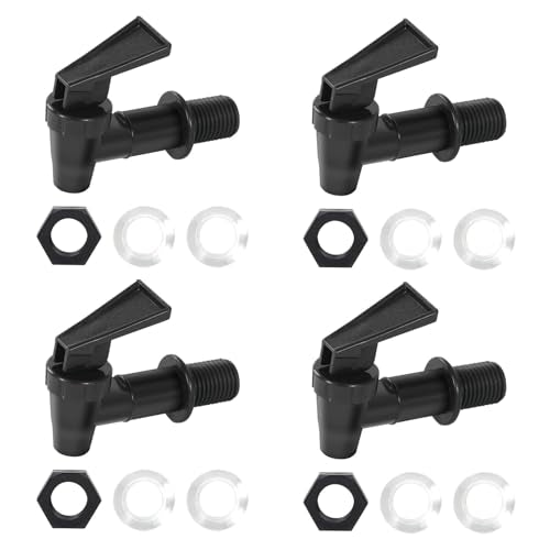 4 PCS Replacement Cooler Faucet Spigot, Leakproof Plastic Tap Set for Beverage Dispensers, Water Coolers & Jug, Black Mult...