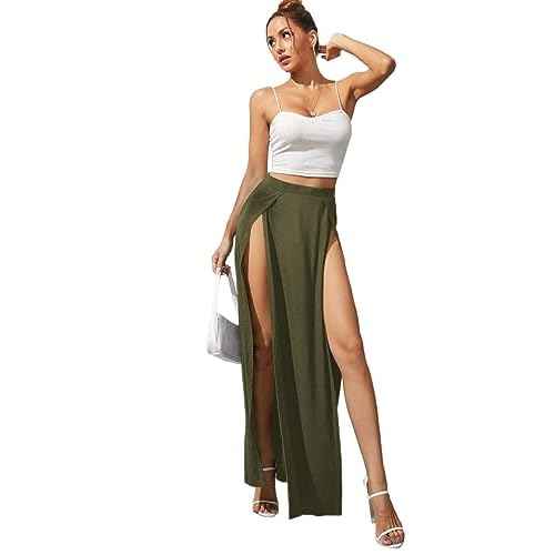 Verdusa Women's Elastic Waist High Split Wrap Flowy Long Maxi Skirt