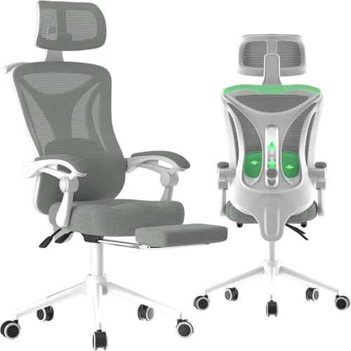 Ergonomic Office Chair with Footrest - Adjustable Lumbar Support & Headrest, 90-160° Reclining Mesh Back Computer Chair - ...