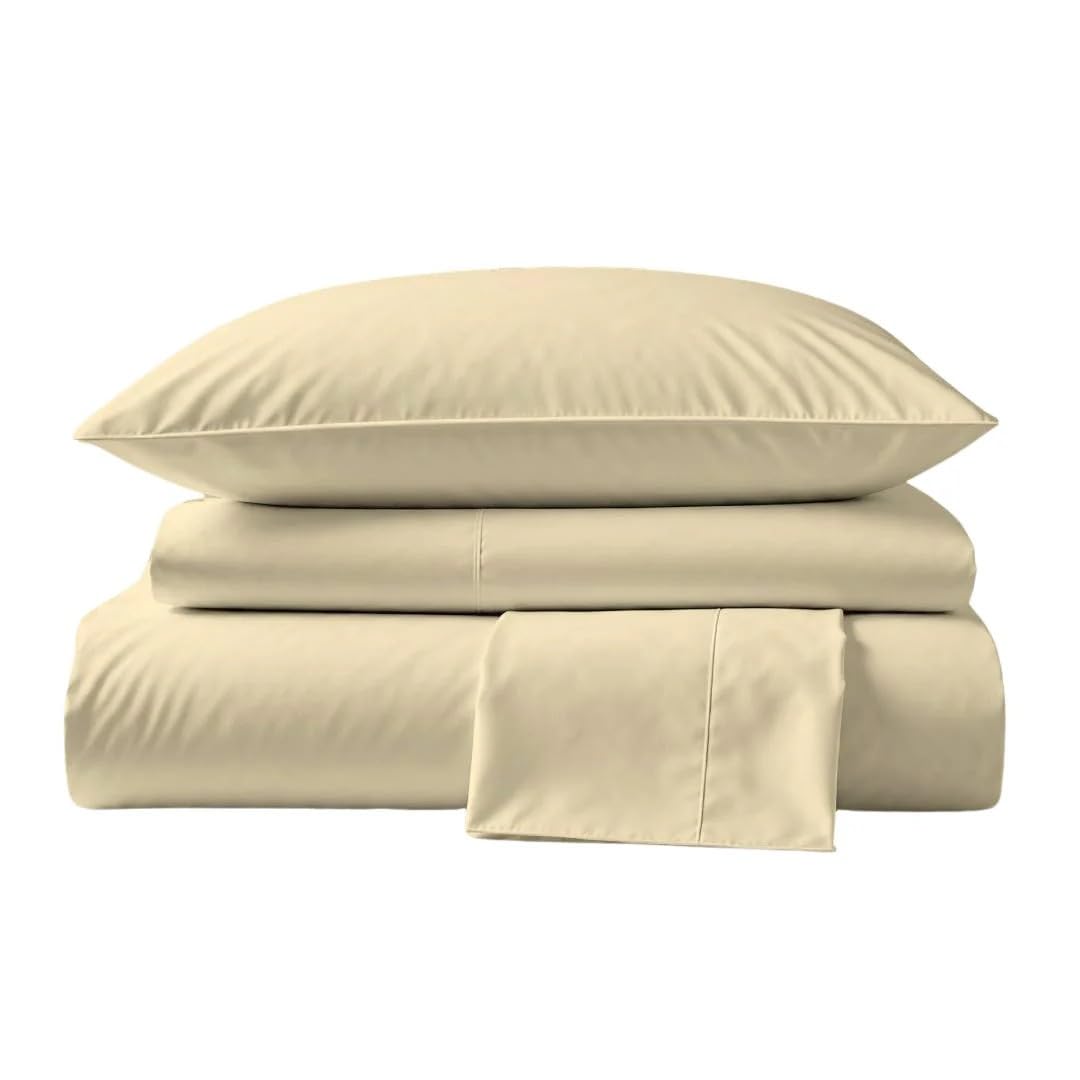 Peru Pima Bed Sheet Set – California King Size, 4 Pieces, 100% Peruvian Pima Cotton, Sateen, 600 Thread Count, Cooling, Breathable & Soft, Hotel-Quality Bedding, Ivory