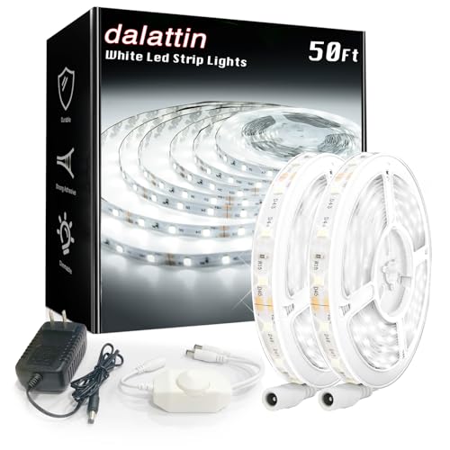 dalattin White LED Strip Lights 50ft Dimmable Bright 24V Led Light Strip 6500K Daylight White 900 LEDs Lights for Bedroom,...