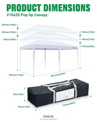 Acepic 10x20 Pop Up Canopy with 6 Removable Sidewalls, 2 Central Lock Easy Set-up Outdoor Party Tent with Top Vent, Commer...