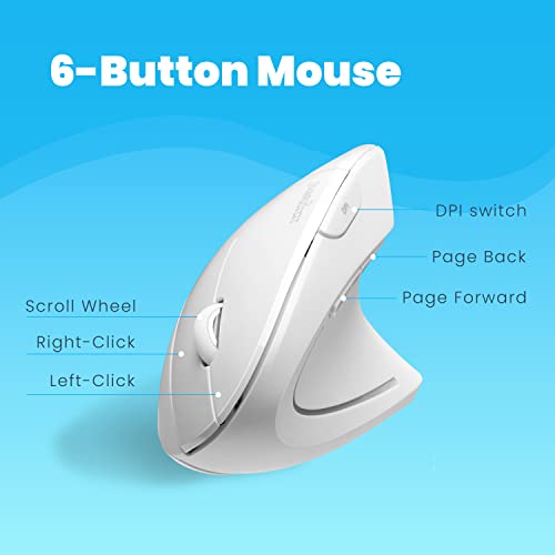 Perixx PERIMICE-713W Wireless Ergonomic Vertical Mouse - 2.4G Spec with USB Receiver - On/Off Switch - 6 Buttons Right Han...
