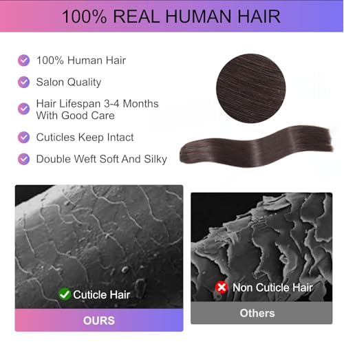 Dark Brown Clip in Hair Extensions, 2 Dark Brown Hair Extensions Real Human Hair, Invisible Seamless Remy Human Hair Clip Extensions for Women 8pcs Per Set with Double Weft 26 Inch 130g