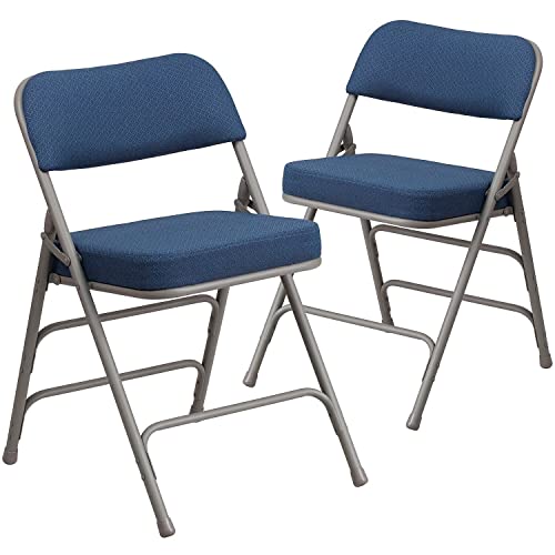 Flash Furniture 2 Pack HERCULES Series Premium Curved Triple Braced & Double Hinged Navy Fabric Metal Folding Chair