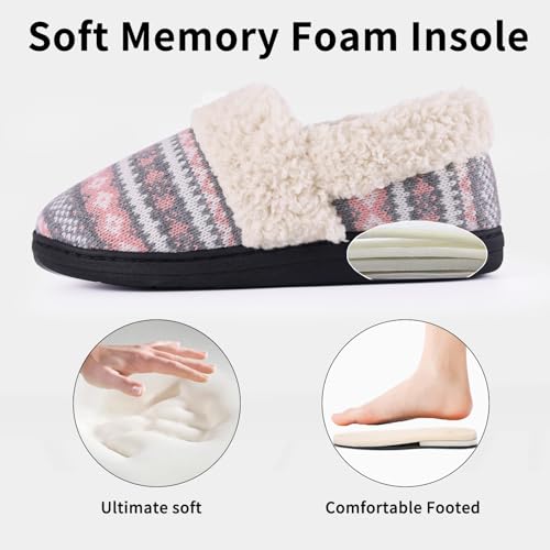 Evshine Women's Fuzzy Memory Foam Slippers, Closed Back Knit Bedroom Slippers, Slip-On Warm House Shoes for Indoor & Outdo...