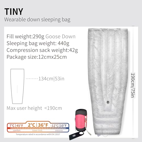 Wind Hard Tiny 10D 800FP Ultralight Wearable Goose Down Sleeping Bag for Backpacking & Camping