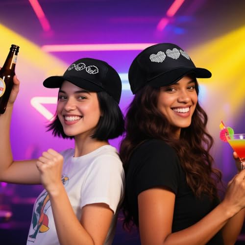 LIOVODE LED Hats,LED Caps Display Message Bluetooth Editable Cool Hat for Party Black