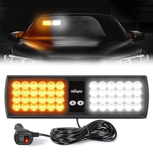 Nilight Amber White 48LED Visor Strobe Lights Interior Windshield Emergency Warning Light Super Bright LED for Police Enfo...