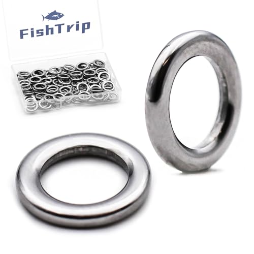 FishTrip Solid Rings Fishing 50Pcs - Stainless Steel Ring for Assist Hooks Jigs Butterfly Rigs Saltwater Freshwater