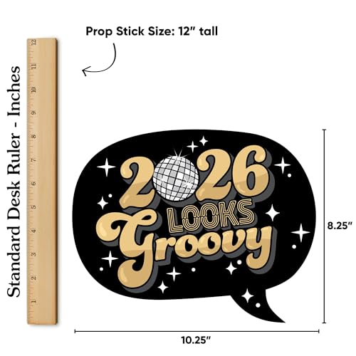 Big Dot of Happiness Disco Ball 2026 New Year Photo Booth Props, NYE Party Photo Props Kit, 2026 New Years Glasses, New Ye...