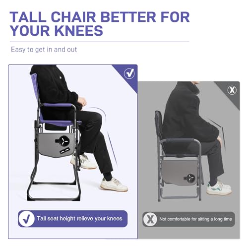 EVER ADVANCED Portable 30.7" Seat Height Tall Folding Chair Directors Chair High Foldable Bar Stool with Side Table for Ma...