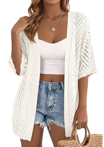 PRETTYGARDEN Women's Lightweight Summer Cardigans 2026 Short Sleeve Knit Crochet Coverups Spring Boho Beach Vacation Clothes