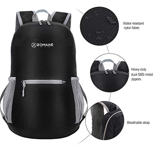 ZOMAKE Ultra Lightweight Hiking Backpack 20L, Packable Small Backpacks Water Resistant Daypack for Women Men(Black)