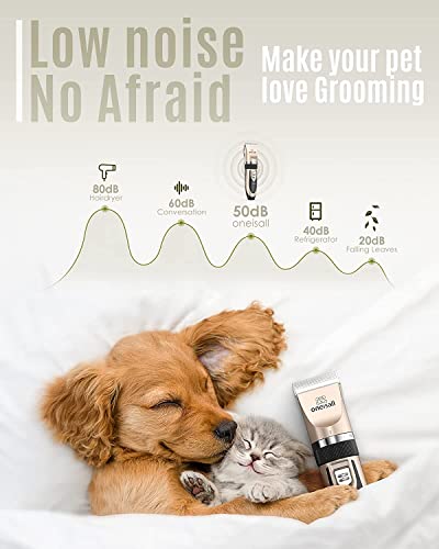oneisall Dog Clipper Low Noise, Dog Grooming Kit with Rechargeable, Pet Shaver Cordless Electric Quiet Hair Clipper Set fo...