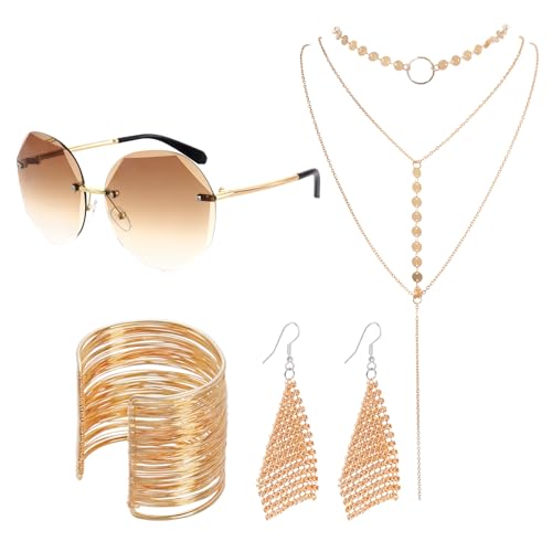 HOVEOX 4 Pieces 70s Disco Accessories Disco Costume Accessory for Women with Sunglasses Earrings Bracelets Necklace