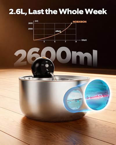 Cordless Cat Water Fountain Wireless: Battery Powered Pet Water Fountains for Cats Indoor - 2.6L Rechargeable Kitty Water ...