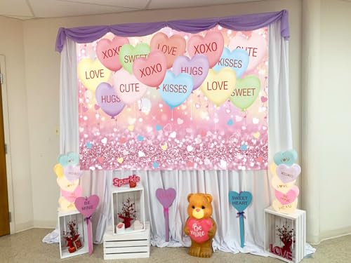 Valentines Backdrop 7x5FT Sweethearts Candy Conversation Hearts Party Decorations Sweet Heart Valentines Background for Ho...
