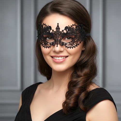 HaiFafafaing Black Masquerade Mask for Women Couples Lace Masquerade Mask Venetian Elegant Women's Flower Eye Masks For Ma...