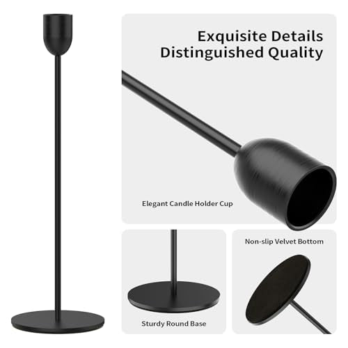 ChefBee Black Tall Candle Candlestick Holder, 3PCS Taper Pillar Candle Sticks Stand Holders Decor, Centerpiece Dining Tabl...