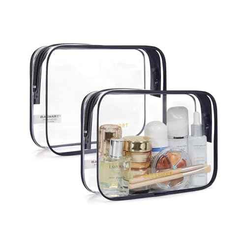 BAGSMART Clear Toiletry Bag, 2 Pack TSA Approved Travel Toiletry Bag Carry on Travel Accessories Bag Airport Airline Quart Size Bags Water Repellent Makeup Cosmetic Bag for Women (Black-2pcs)