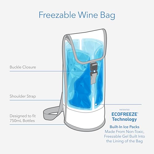 PackIt® Freezable Wine Bag, Black, Built with EcoFreeze® Technology, Foldable, Reusable, Shoulder Strap with Buckle Closur...