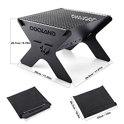 Odoland Camping Campfire Grill, Portable Folding Charcoal Grills, Backpacking BBQ Grill, Heavy Duty Firepit Grill with Car...