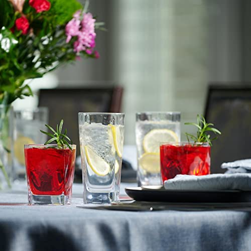 Collins Everyday Drinking Glasses Set of 16 Drinkware Kitchen Glasses for Cocktail, Iced Coffee, Beer, Ice Tea, Wine, Whis...