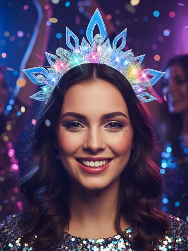 Woeoe Light Up Christmas Headband Costume Crown Headband Party Glow Xmas Hair Accessories for Women